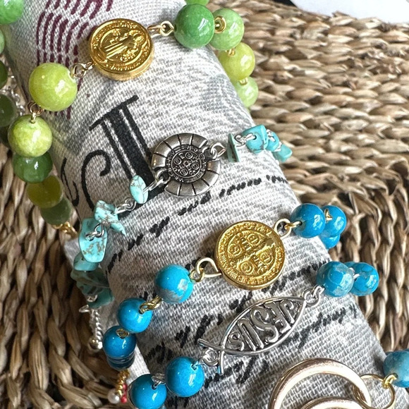 Imperial jade hamsa hand charm beaded bracelet handmade rosary link adjustable - Picture 11 of 12